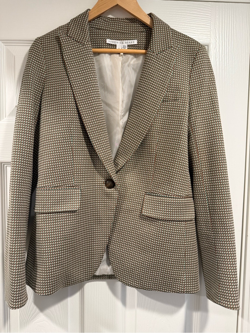 Veronica Beard Zeni Zeo Geo Knit Blazer Jacket Size 6 Green Brown